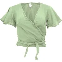 Guru-Shop Longbluse Boho Wickelbluse, Wickeltop aus Baumwolle - grün alternative Bekleidung