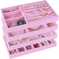 LuxusKollektion Schmuckkasten Schmuckaufbewahrung Schmucktabletts Ohrringe Armband Ringe Rosa