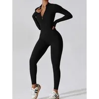 FemmeTone Turnanzug Damen Sport Overall Jumpsuit – Langarm Einteiler mit Reißverschluss, Atmungsaktive Sportbekleidung – perfekt für Yoga, Fitness & Workout