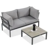 Focus Garden Gartenlounge-Set "JAVA" Ecksofa 2-Sitzer, mit Tisch, Kompakt - Klein, Outdoor, (2-tlg), Modular, Grau / Schwarz, verzinkter Stahl, Gartenmöbel-Set, Balkon
