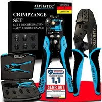 ALPHATEC® Crimpzange Crimpzangen Set mit Wechselbacken inkl. Abisolierzange 0,25-10mm² 8tlg, Kabelschuhe, Aderendhülsen, Flachstecker, Quetschverbinder, MC4, Solar