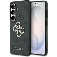 Guess Handyhülle Hülle Galaxy S26 Kunstleder grau goldfarbenes 4G Big Logo Metall 6,3 Zoll, Kantenschutz