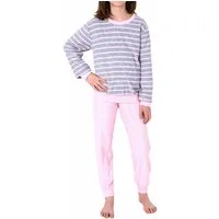 Normann Pyjama Mädchen Frottee Pyjama lang mit Bündchen Schlafanzug mit Herz Motiv