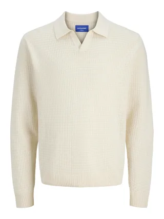 JACK&JONES - JORGREENE KNIT STRUCTURE LS POLO CA sea salt - Gr. - XL