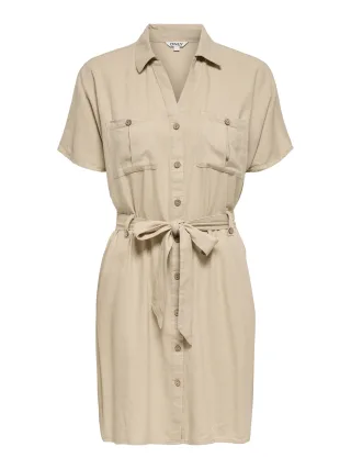 ONLY - ONLGOA SS LIN BL BELT SHIRT DRESS CC PNT Oxford Tan - Gr. - L