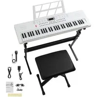 LALAHO Klavier 61 Tasten E Keyboard,Digitalpiano Set, Elektronisches Klavier,Keyboardständer, Keyboardbank und Mikrofon