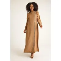 fashionshowcase Tunikakleid Damen Abaya Maxikleid 140cm mit Schmuckborte Modest elegant