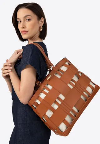 Wittchen Damen-Shopper-Tasche aus gewebtem Kunstleder, braun, Lederimitat