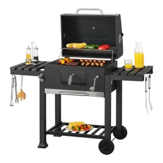 casa.pro Grillwagen, Schwarz, Metall, 135x105x47.5 cm, Grills & Outdoor-Küchen, Holzkohlegrills