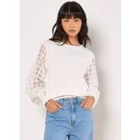 Apricot Strickpullover Eleganter Pullover mit kontrastierenden Organza-Ärmeln