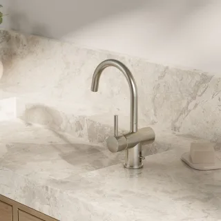 Steinberg Serie 100 Waschtischarmatur mit Ablaufgarn. 1 1/4", Ausladung 155mm, brushed nickel, 100 1 100 1500 BN
