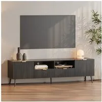 en.casa TV-Schrank »Nand« mit 2 Türen geriffelt 180 x 40 x 51 cm Schwarz