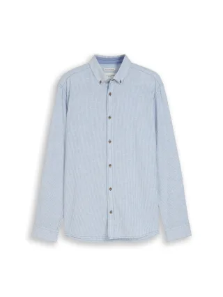 Tom Tailor - Regular Fit Hemd mit Leinenanteil bleeched blue white stripe - Gr. - S