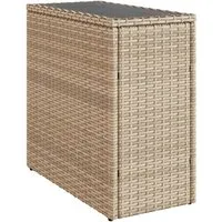 vidaXL Gartentisch Garten-Beistelltisch Glasplatte Beige 58x27,5x55 cm Poly Rattan (1-St)
