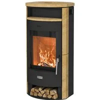 Hanseatic Kaminofen "MAIA Sandstein", Exklusiv, Lieferung bis ins Wohnzimmer, 6,2 kW, Zeitbrand, Große Sichtscheibe, mit Tee- und Holzfach
