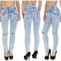 ESRA Skinny-fit-Jeans J22 Risse High Waist Damen Jeans Skinny Hose mit 4 Knöpfen Stretch Jeans