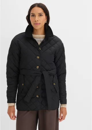 bonprix Leichte Steppjacke im Materialmix, schwarz, Gr.46, Leichte Steppjacke im Materialmix