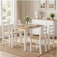 HOMCOM Essgruppe Esstisch mit 4 Stühlen aus Massivholz, (Set, 5-tlg., 1 Tisch, 4 Stühle), Platzsparendes Set, Stühle unterschiebbar
