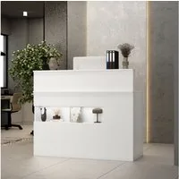 FUFU&GAGA Empfangstheke LED Rezeptionstisch 120cm Weiß, für Salon & Büro, Abschließbar