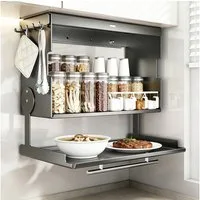 BlingBin Küchenregal Wandschrank Organizer mit Klapptür, Metall-Hängeschrank - 40x19x29cm, 1er Set, Tragfähigkeit: 25 kg, Flip-Top-Design für Besteck, Geschirr & Utensilien 1-tlg., Küchen-Gewürzregal für Speisekammer, Essbereich & Küchen, Grau