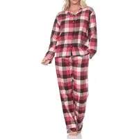 Normann Pyjama Normann Damen Flanell Schlafanzug lang mit Knopfleiste und Hemdkragen