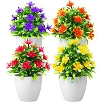 Kunstpflanze 4 Stück Kunstblumen im Topf Künstliche Blumen Klein Kunstpflanze, Agger, Mini Künstliche Pflanzen Wie Echt im Topf für Hause Büro Cafe