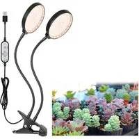 MUPOO Pflanzenlampe Pflanzenlampe LED, Dimmbar Pflanzenlicht Vollspektrum Mit Timer, 1 Clip mit 2 Lampenkopf, LED fest integriert, 1/2/3/4 Lampenköpfe,Dimmbar,Vollspektrum,USB,Timer