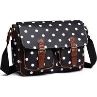 KONO Messenger Bag Große Umhängetasche aus Wachstuch (Punkte-Design)