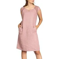 Caspar Sommerkleid SKL042 Damen Sommer Leinenkleid mit dezentem Spitzeneinsatz Luftig leicht, figurumspielende Form, mit seitlichem Jersey-Einsatz