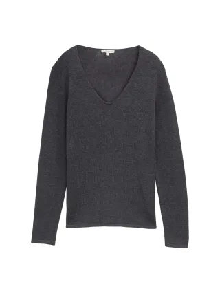 Tom Tailor - Strickpullover mit V-Ausschnitt evident anthracite melange - Gr. - M