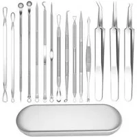 Ophy Pickelnadel 15-teiliges Akne-Nadel-Set – gebogene & gerade Pickelnadeln, 1-tlg., Mitesserentferner aus Edelstahl, 15-in-1 Profi-Kit für die Gesichtspflege