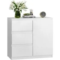 WLIVE Sideboard Kommode, Breite 80 cm, Sideboard mit 3 Schubladen & 1 Tür, (Packung, leise Schienen, viel Stauraum), Soft-Close-Funktion, Anrichte für Wohnzimmer & Flur, Weiß