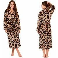 Rungassi Damenbademantel Exklusiver Damen Bademantel Coral Fleece Leo-Muster Schalkragen 8213, 100 % Polyester