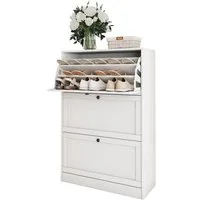 VOWNER Schuhschrank Schuhkommode mit 3 Klappen, schmaler Schuhschrank, 9 Fächer Schuhregal Schuhkipper Schmal, 80x117x30cm