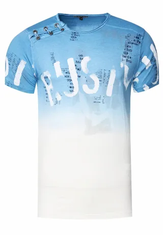 T-Shirt Verwaschen mit Farbverlauf und Seitlicher Knopfleiste