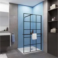 Duschparadies Walk-in-Dusche 8mm ESG schwarz mit Handtuchhalter Duschwand Duschabtrennung, Einscheibensicherheitsglas