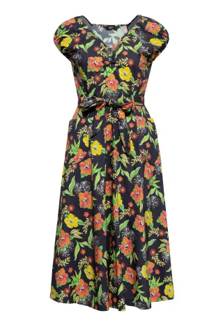 Queen Kerosin Damen Swing Kleid Hibiskus Black mehrfarbig