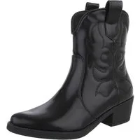 Ital-Design Modische Cowboy-Stiefel mit Verzierungen für Damen Westernstiefelette (89938139) Blockabsatz Stiefeletten in Schwarz