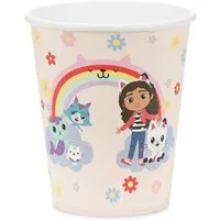 partydeco Becher, Papier, Pappbecher 250ml Gabby's Dollhouse Regenbogen 6er Set Creme