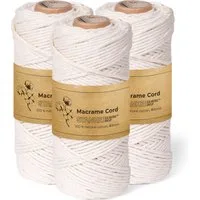 STANKE Makramee Garn 3mm Set 3x100 m - Farbe: Natur Bastelgarn, 300 m (3x100m Rolle, 3-St., 3x100m Rolle), Baumwollgarn für Boho DIY, Körbchen, Traumfänger 100% Baumwolle