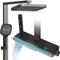 XIIW Duscharmatur 4 Funktion mit Temperatur-LED-Display Duschsystem Duschstange Duschset (Komplettset mit Spritzpistole, Badewannearmatur, 32x22cm 360° Regendusche Kopfbrause) 3 Strahlarten Handbrause
