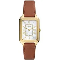Fossil Quarzuhr RAQUEL ES5307, Armbanduhr, Damenuhr, Perlmutt-Zifferblatt, Datum, Lederarmband
