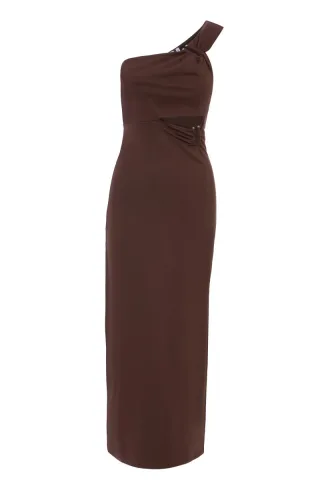 bsb - Elegantes One-Shoulder Maxikleid mit Cut-Outs braun - Gr. - L