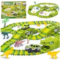 kinderplay Autorennbahn Dinosaurier Rennbahn 360 cm – flexibles Spielset – kreativer Bauspaß