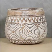Oriental Galerie Dekofigur Holz Vase Blumenkübel whitewash 20 cm Ø (1 St)