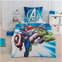 MTOnlinehandel Bettwäsche Avengers Marvel 135x200 + 80x80 cm, 100 % Baumwolle, Renforcé, 2 teilig, Jungen Kinderbettwäsche mit Captain America, Iron Man, Hulk & Thor