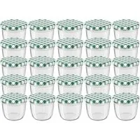 Wellgro Vorratsglas Einmachgläser Schraubdeckel grün kariert - 230 ml, (25-tlg)