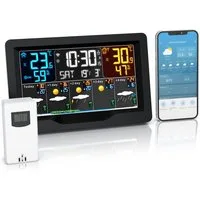 Brandson Funk mit Außensensor, Funkwetterstation, Wlan/WIFI, App Wetterprognose Wetterstation (mit Außensensor, Farbdisplay, UV-Index, Barometer, Luftfeuchtigkeit, Wecker)