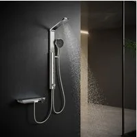 HOROW Duschsystem Brausegarnitur Duschset klappbar mit Thermostatarmatur Massagefunktion, Höhe 83 cm, 4 Strahlart(en), Regendusche Set, 4 Massage-Modi, Klappbares Duschset, Höhenverstellbar