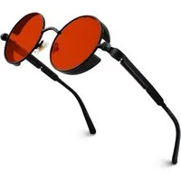 LuxusKollektion Retrosonnenbrille Sonnenbrille Retro Rund Steampunk 1.1 Schwarz Rot Nicht Polarisiert